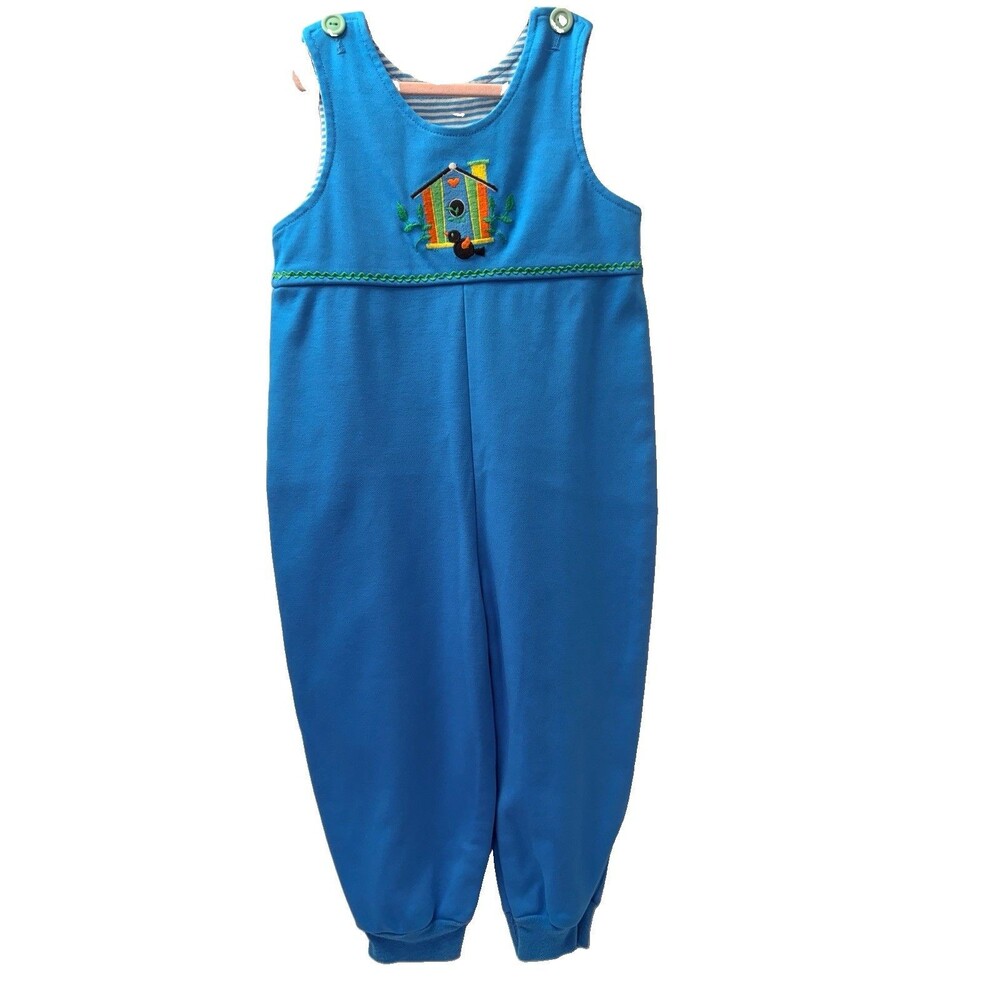 Chez Ami by Patsy Aiken Longall Toddlers 3T Birdhouse Blue Vintage Romper Cotton